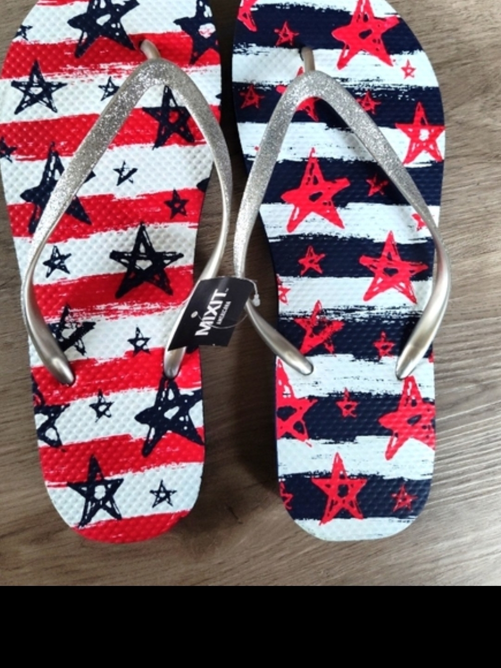 3 Items For $10🆕Mixit Stars & Stripes with Silver Flip Flops Sz XL